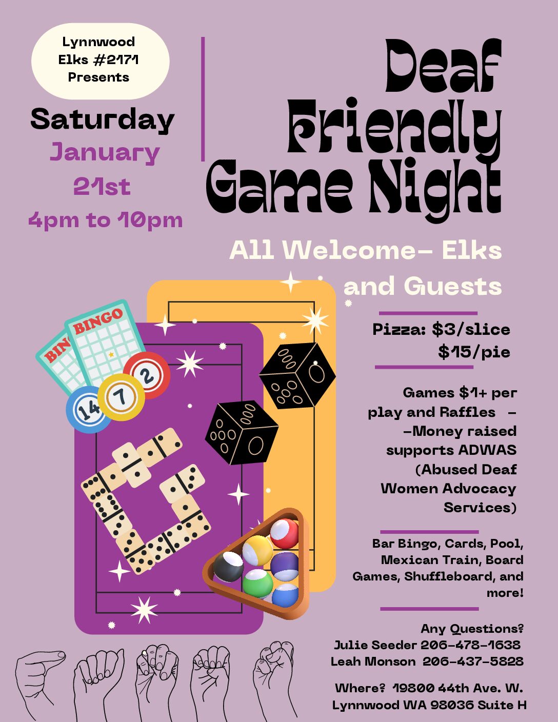 January 21 Deaf Friendly Game Night